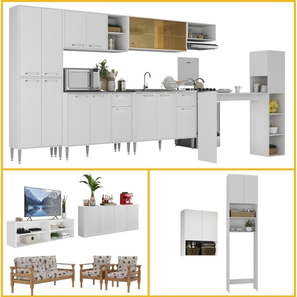 Armário Cozinha/Sala Estar/Banheiro/Lavanderia Kit Casa Completa 4 ambientes Multimóveis CR60003
