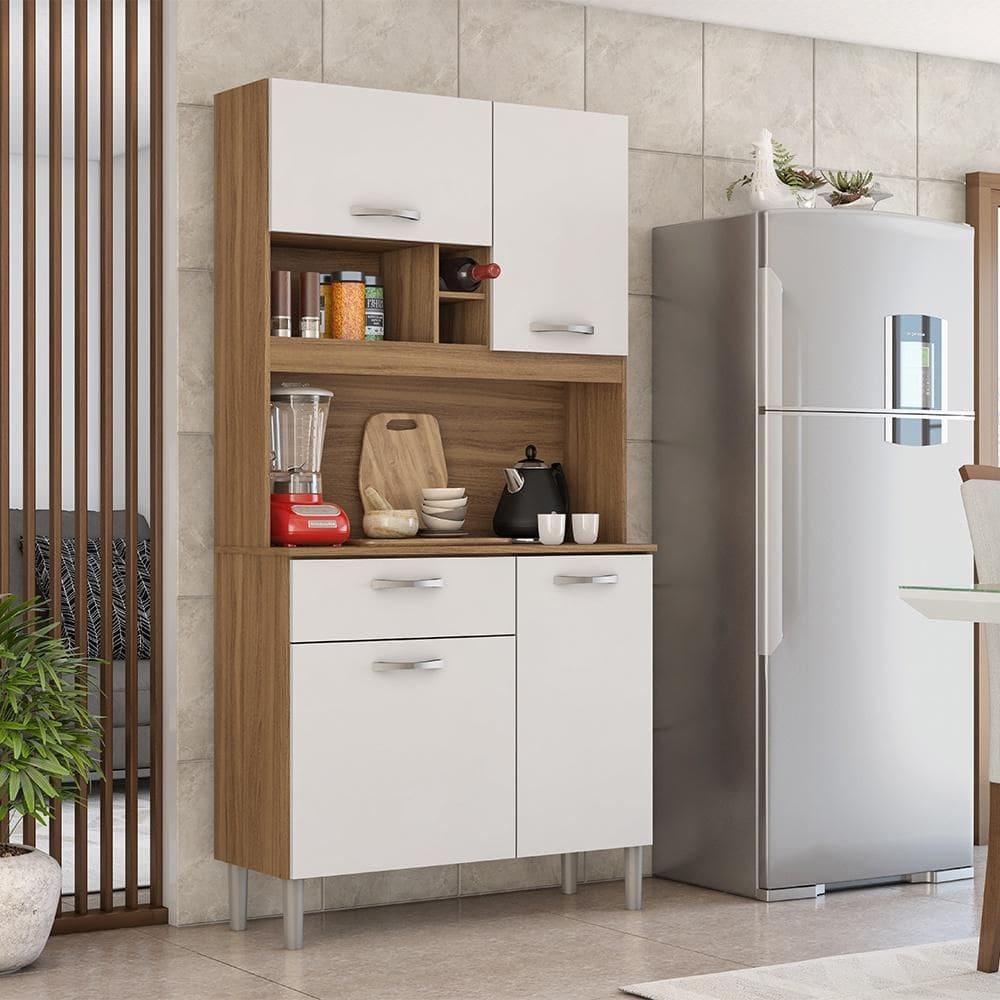 Cozinha Compacta 04 Portas 01 Gaveta Malta Amêndola Branco  Demóbile 