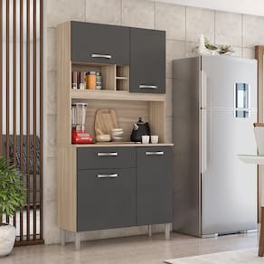 Cozinha Compacta 04 Portas 01 Gaveta Malta Avena Grafito Demóbile