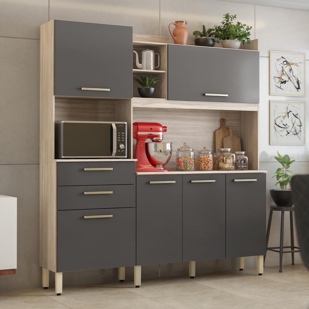 Cozinha Compacta 06 Portas 02 Gavetas Select Avena Grafito Demóbile 
