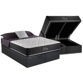 Cama Box Baú Queen: Colchão Molas Ensacadas Anjos MasterPocket Fort Flex + Base CRC Suede Gray(158x198)