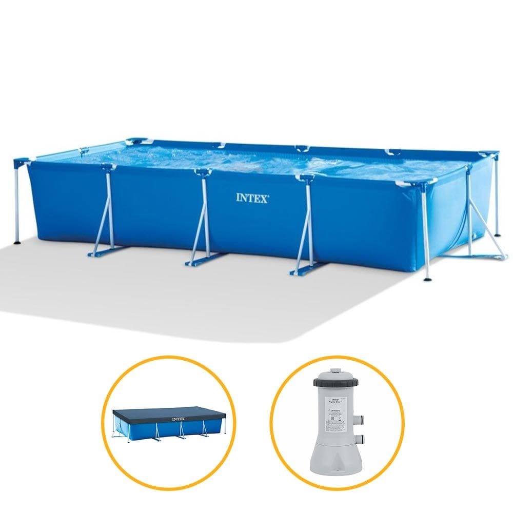 Piscina Estrutural Retangular 7.127 Litros com Filtro + Capa Pvc Armação Intex