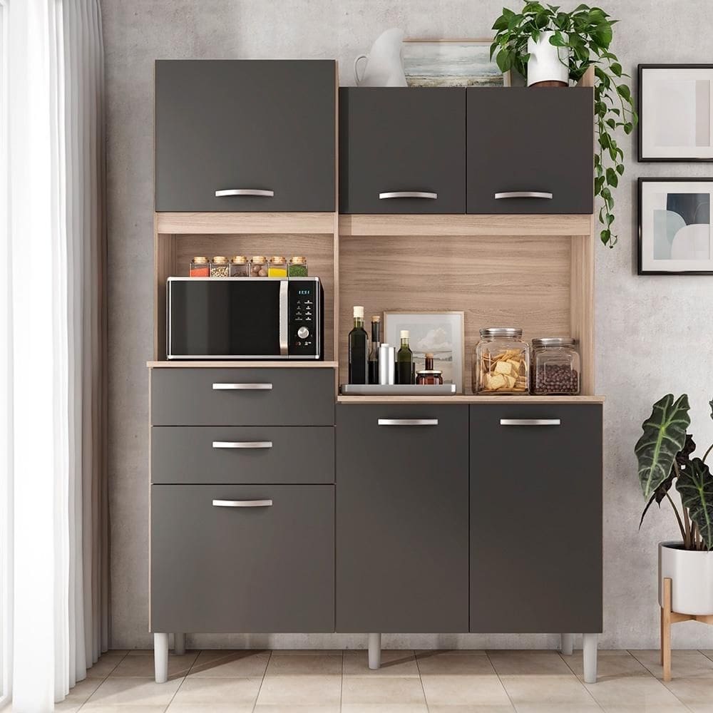 Cozinha Compacta 06 Portas 02 Gavetas Harmonia Avena Grafito Demóbile