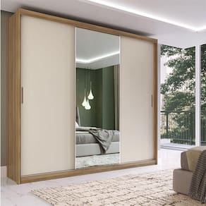 Guarda Roupa Casal Mdf Demobile Dalila 3 Portas Com Espelho Amendola/off White