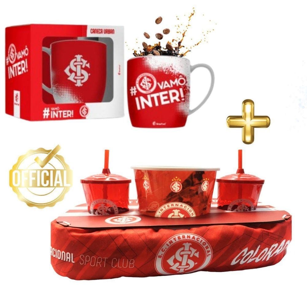 Kit Almofada Balde Pipoca + 2 Copos Canudo Filme + 1 Caneca