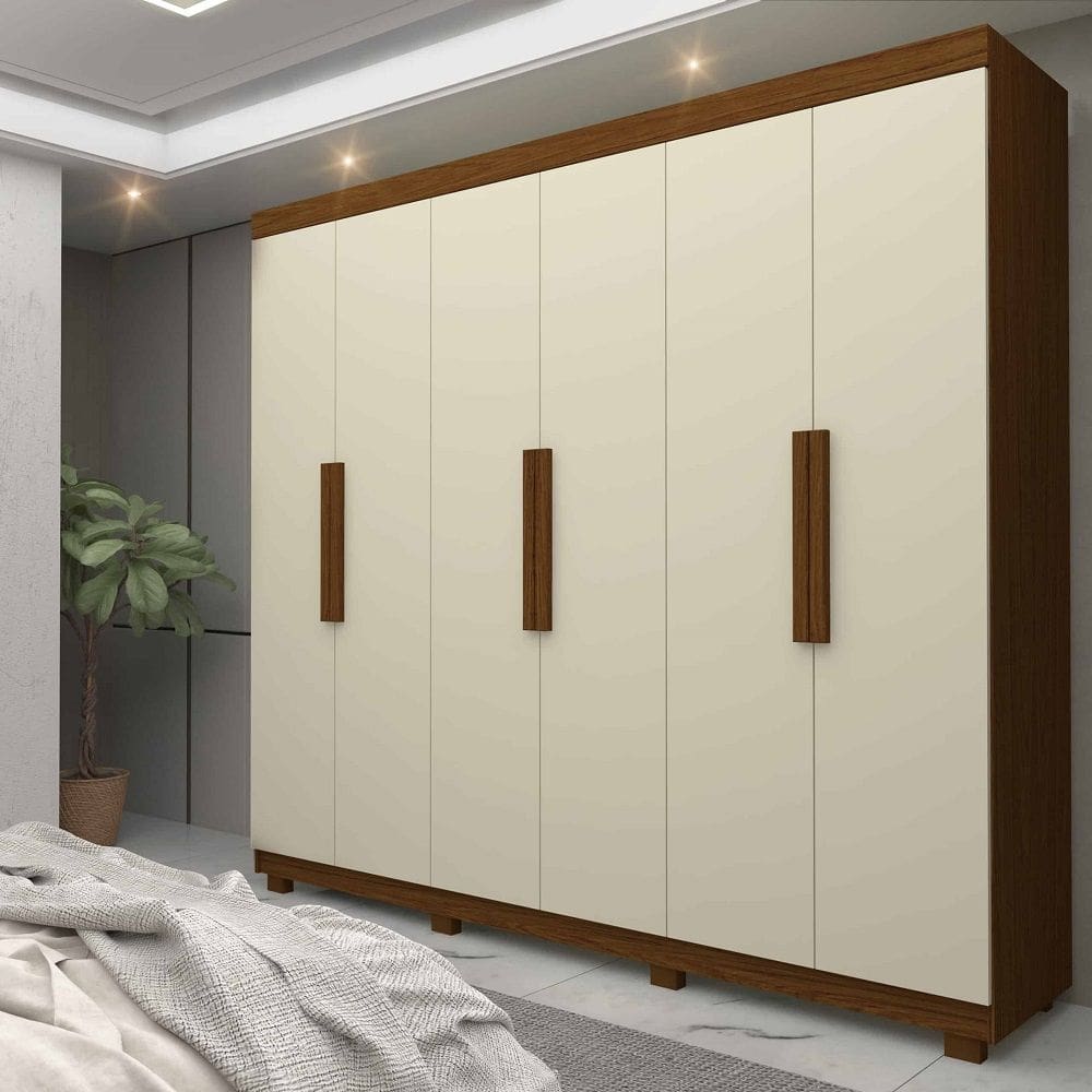Guarda Roupa 6 Portas Império Castanho Off White - Gelius