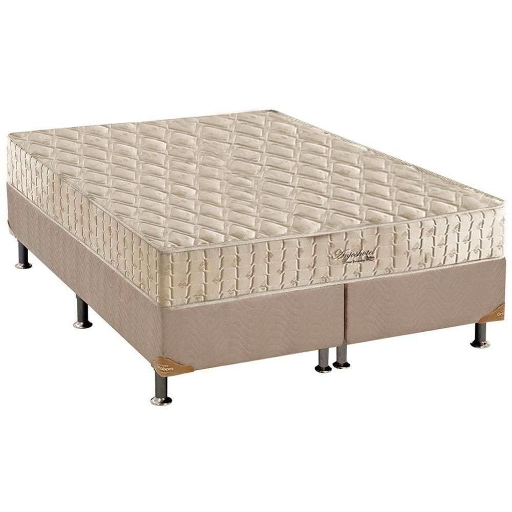 Cama Box Queen: Colchão Molas Ensacadas Anjos MasterPocket Hotelaria Double Face + Base CRC Suede Clean(158x198)