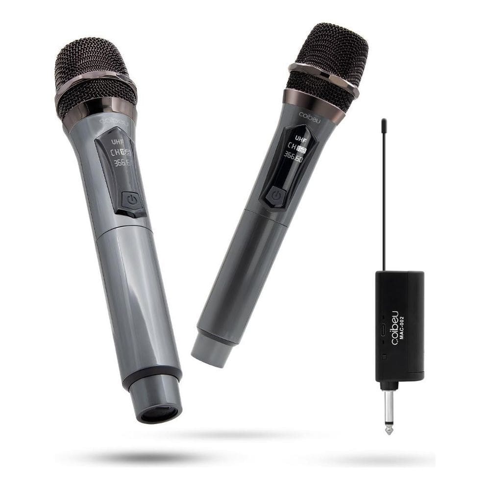 Kit 2 microfone sem fio profissional uhf led com ec