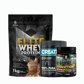 Kit: Whey Protein Elite-Pro 1kg +Creatina Monohidratada Pote 300g - 100% Pura+Pré-Treino Evolution Pré Workout 300g - So