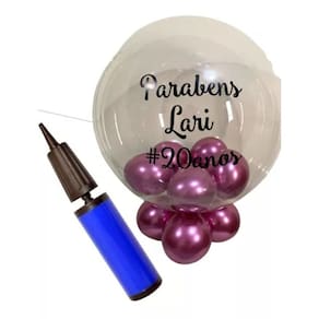 Balao Personalizado Com Nome Bexiga Metalizada Inflador Kit