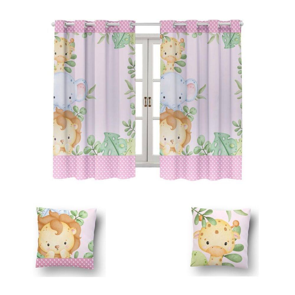 Kit De Cortina De 2 Metros + 2 Almofadas Infantis Kids