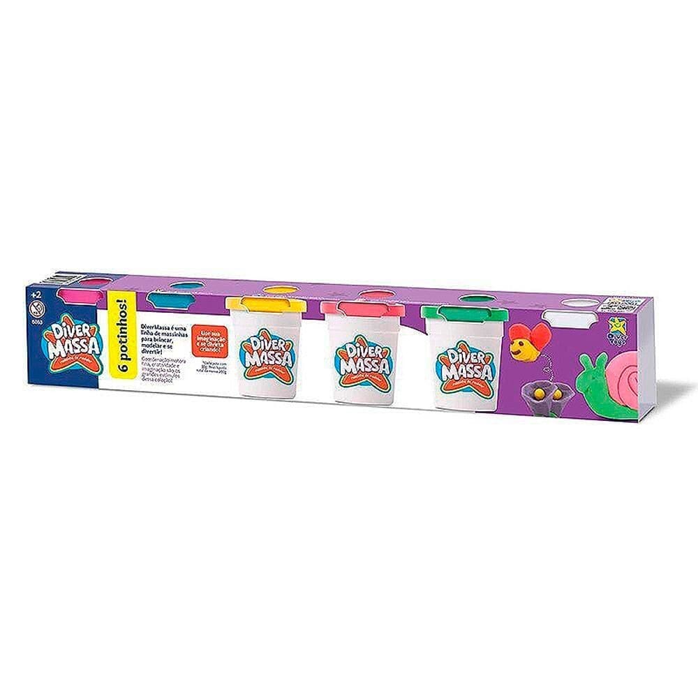 Diver Massa Massinha de Modelar Kit com 6 Potinhos 8063 - Divertoys