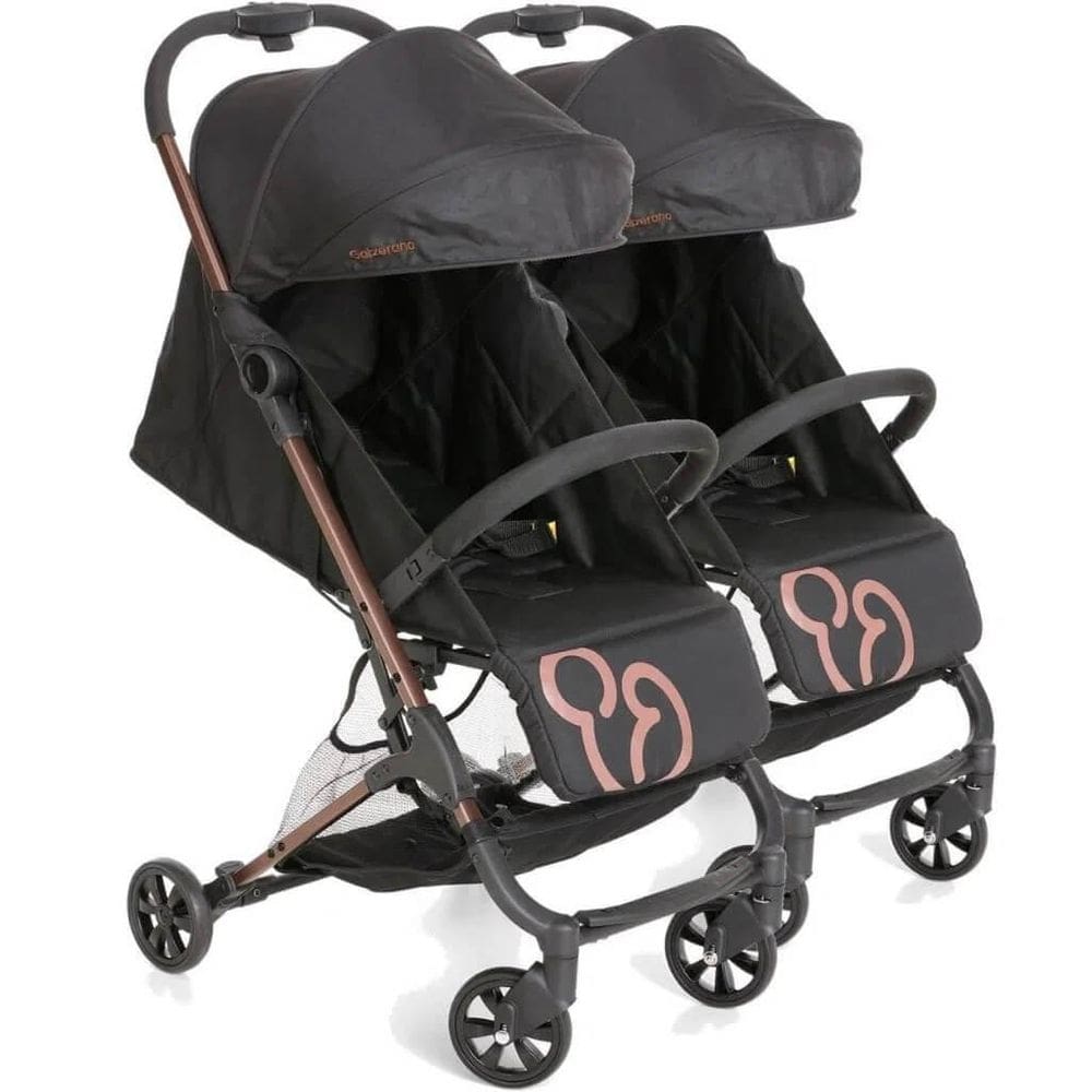 Carrinho de bebê gêmeos galzerano duolee duo preto cobre