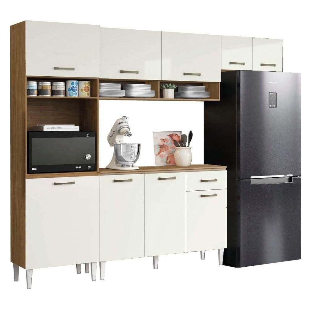 Armário De Cozinha Completa 9 Portas 4 Nichos Aurora Atacama/off White Aramóveis