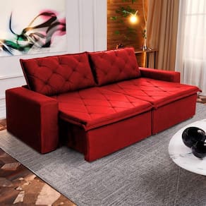 Sofá Cama Bangkok Sem Caixa 2,50m Retrátil e Reclinável Com Molas Velut Vermelho - King House