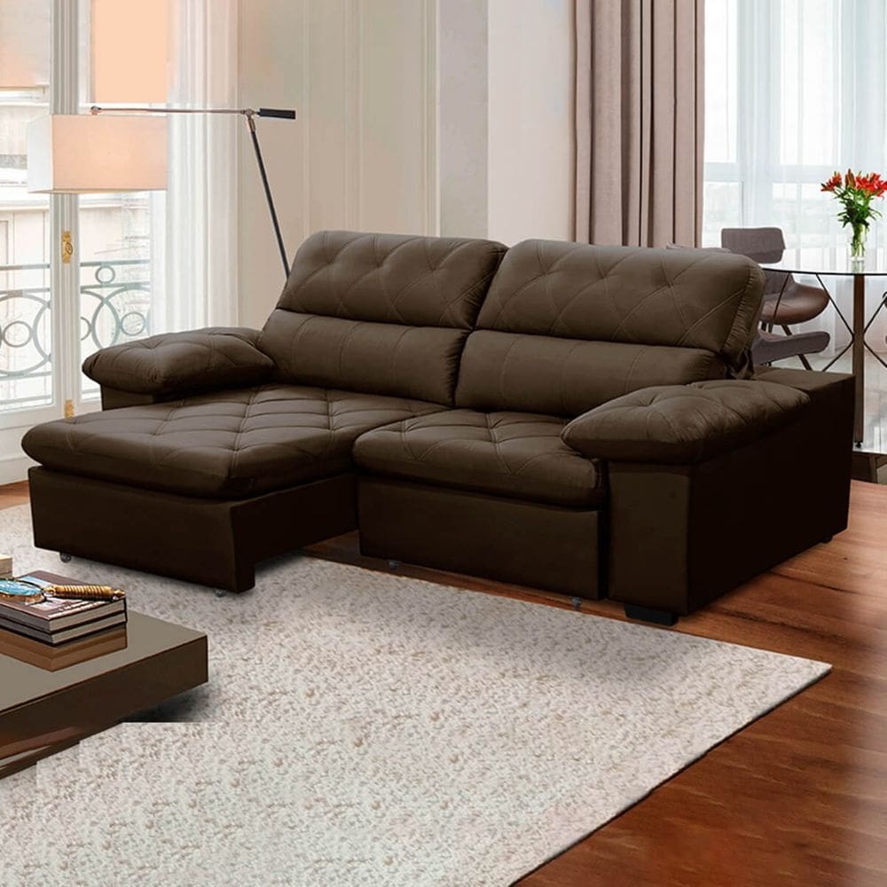 Sofa Retratil Reclinavel 2 Lugares 1,90m Crystal Veludo Marrom LansofBR