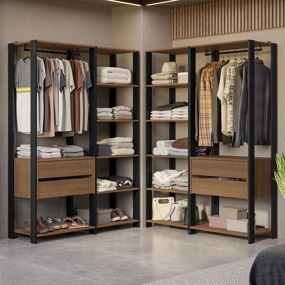 Guarda-Roupa Closet Modulado Valencia 4 Gavetas 358cm Rustic/Preto Madesa 04