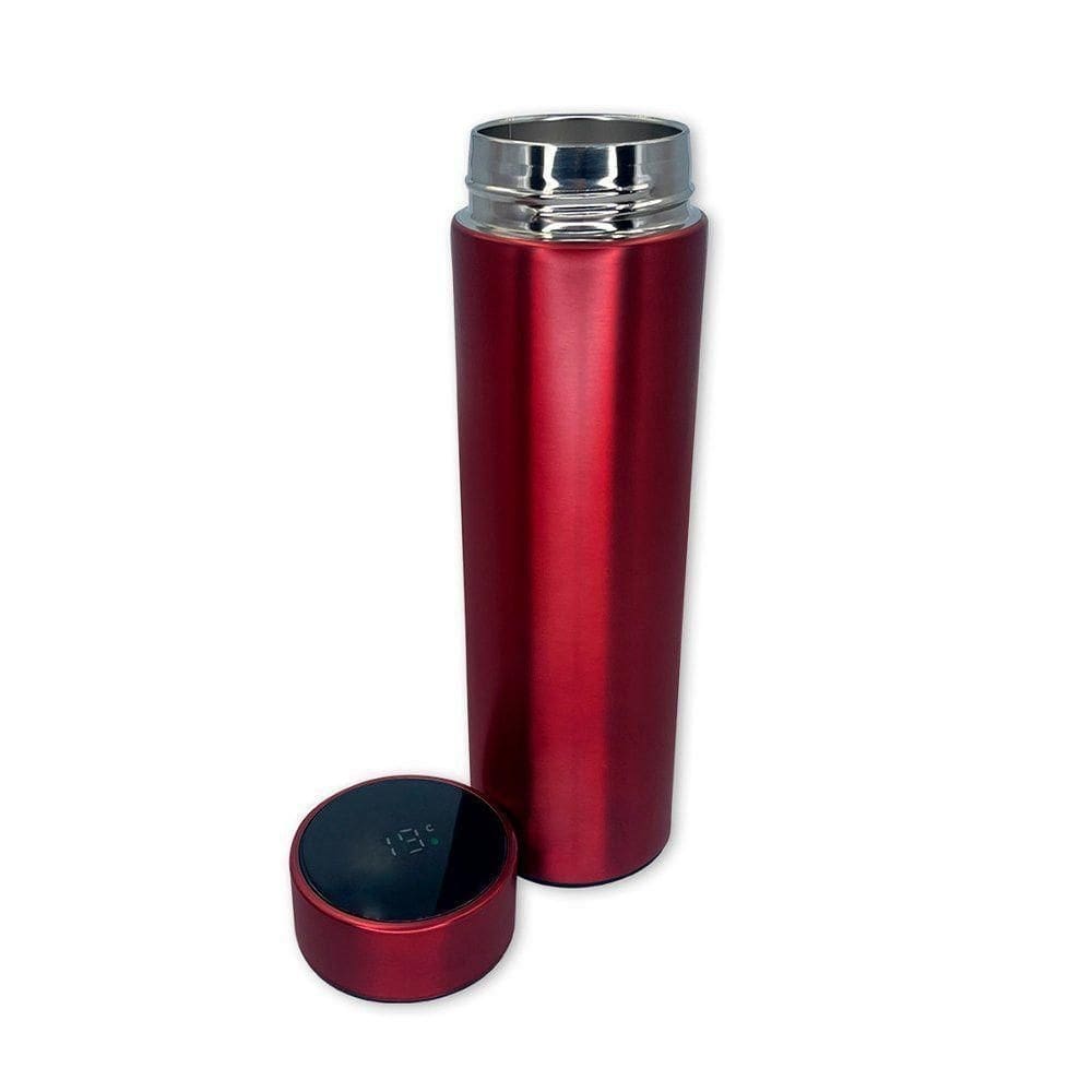 Garrafa Térmica Medidor De Temperatura Digital Squeeze Portátil Vermelha