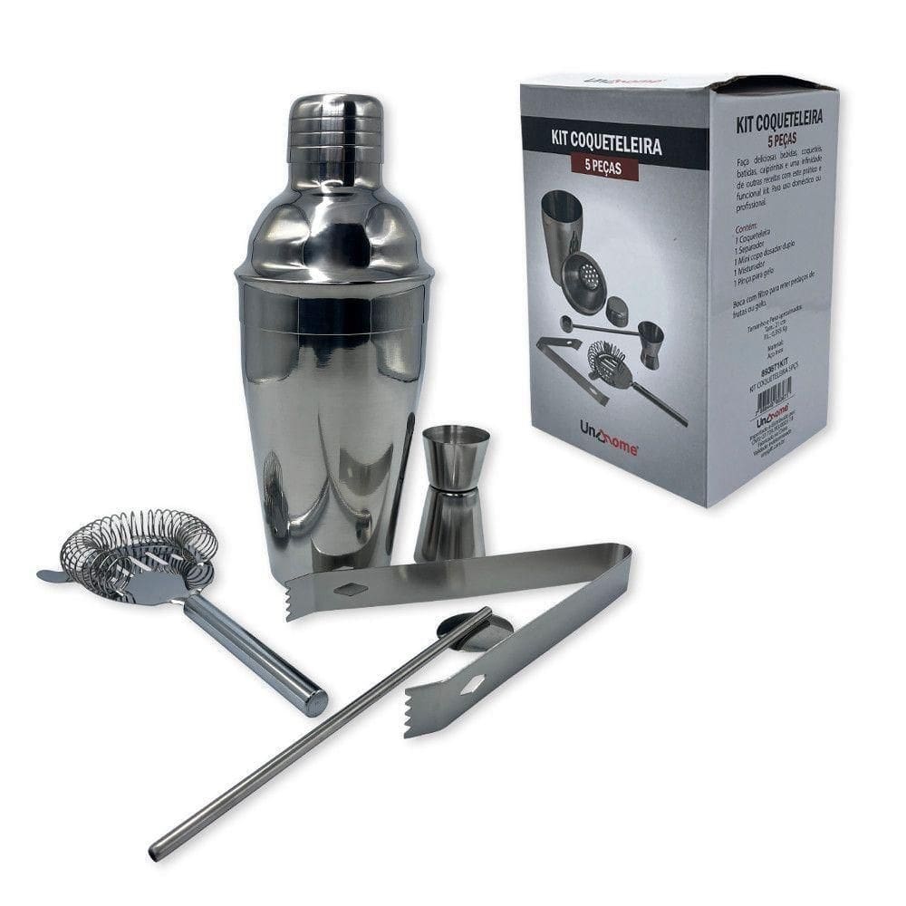 Kit Coqueteleira 5 Peças Inox Profissional 550 Ml Completo
