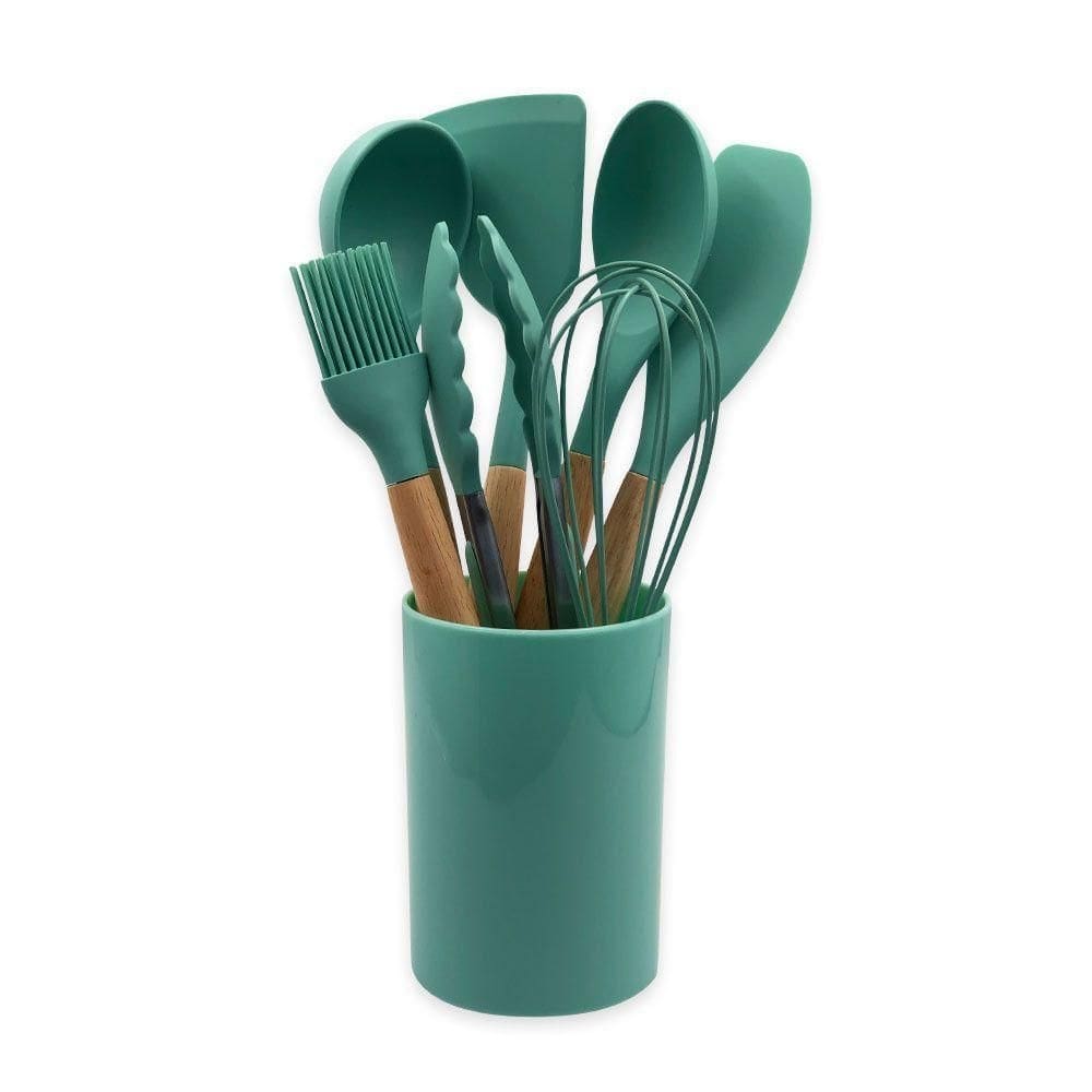 Conjunto De Utensílios Silicone 8 Peças Praticidade E Beleza Cor:verde Escuro