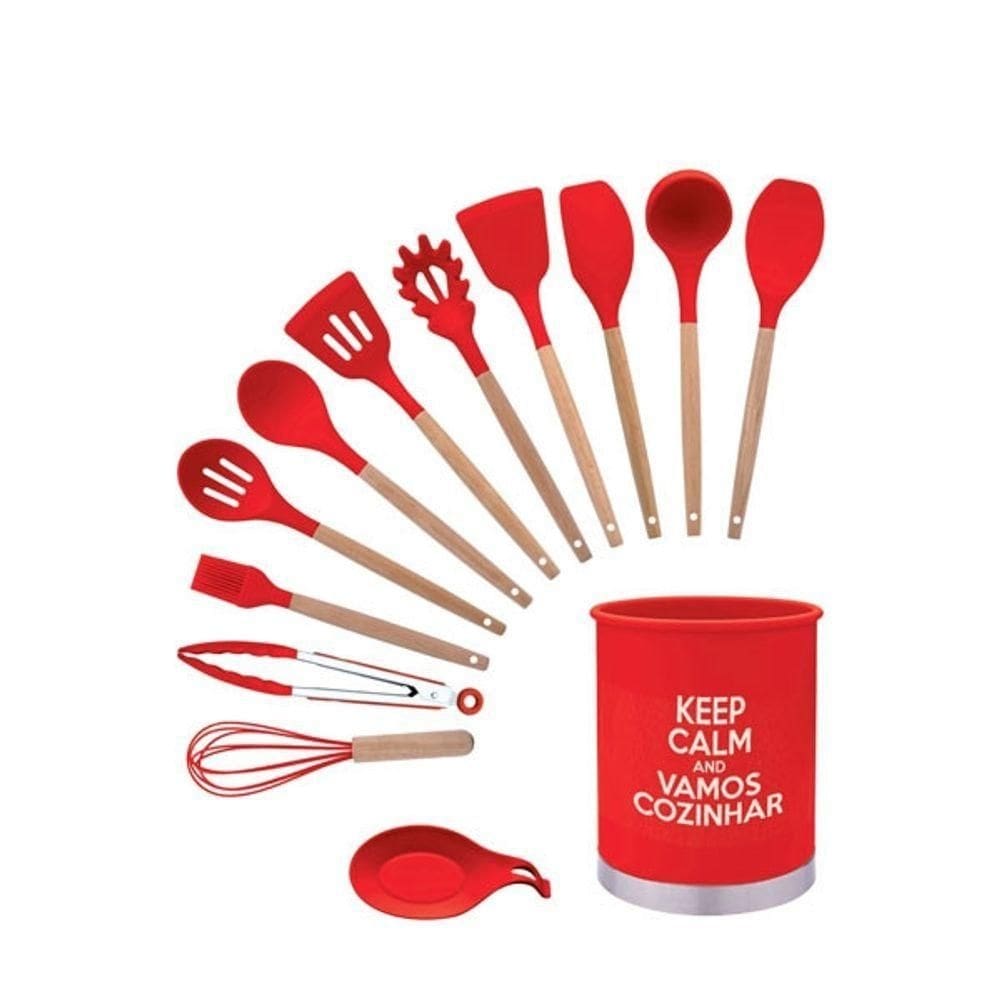 Kit Utensílios De Cozinha 13 Peças Em Silicone Cor:vermelha