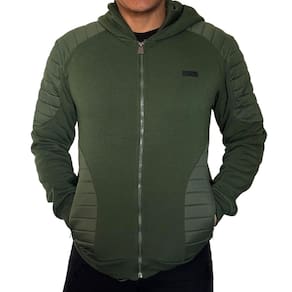 Jaqueta de Moletom Flanelado Verde Com Capuz e Zíper Zune