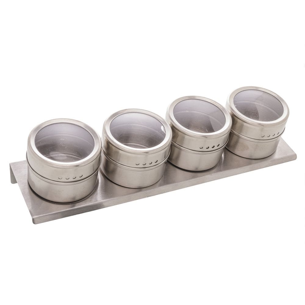 Conjunto 4 Porta Temperos de Aço Inox com Suporte Imantado 8