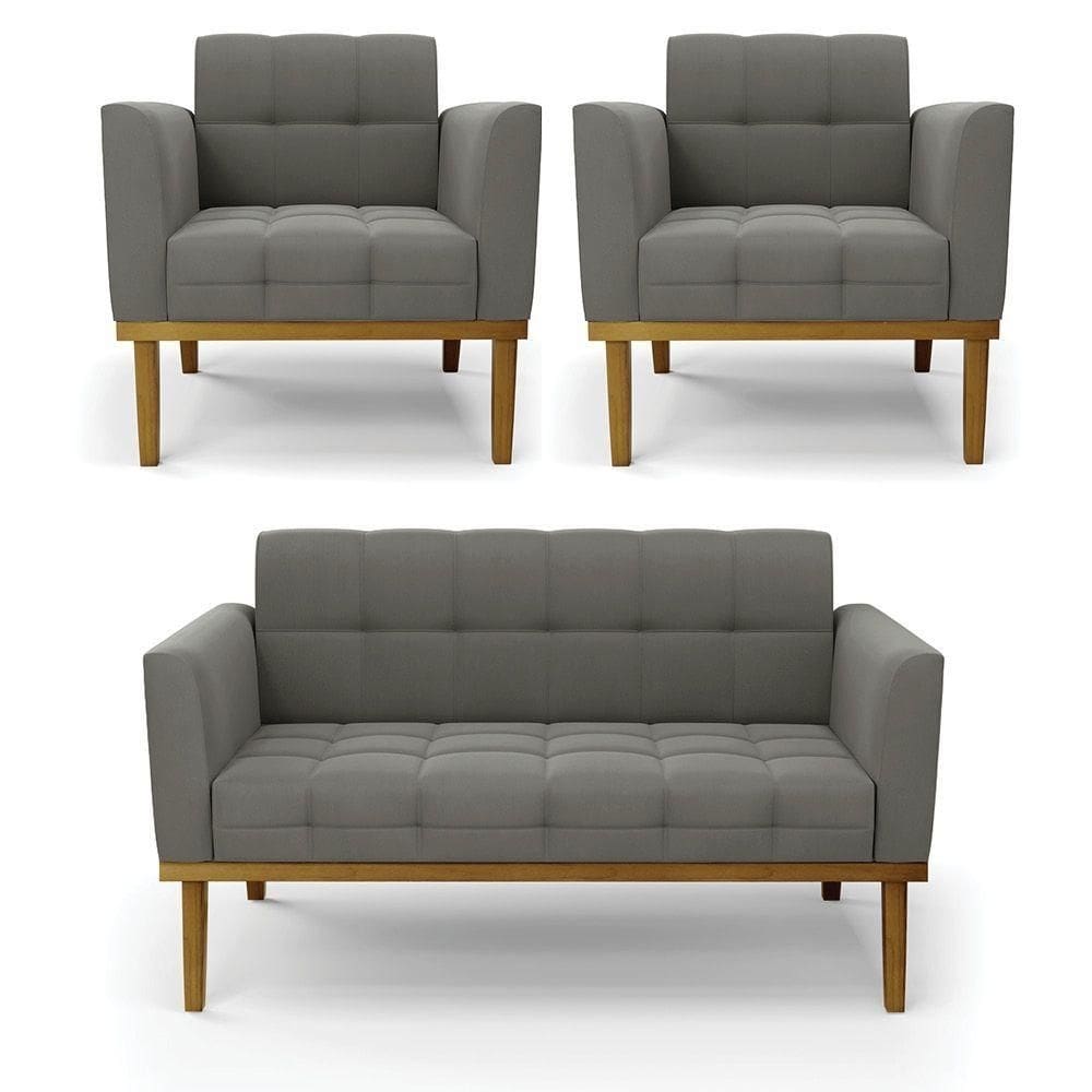 Namoradeira Com 2 Poltronas Base De Madeira Castanho Elisa Suede D03 - D\`rossi Cor Grafite