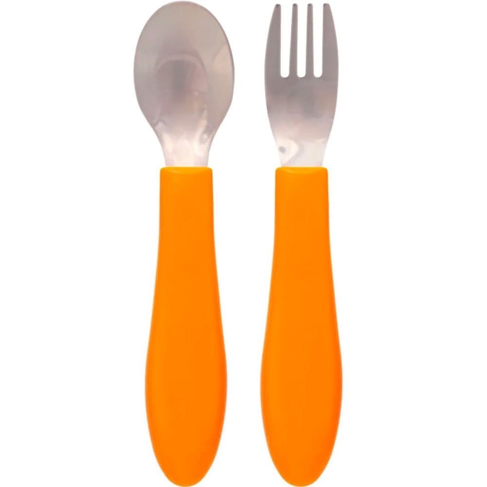 Kit Talheres Inox e Cabo Silicone Leãozinho Laranja 16973 - Buba