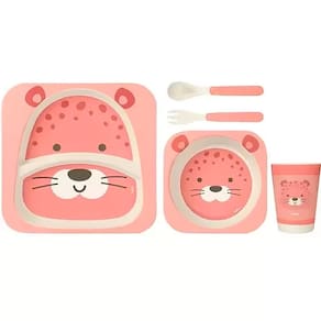 Kit de Refeição em Bambu Oncinha Rosa 16227 - Buba