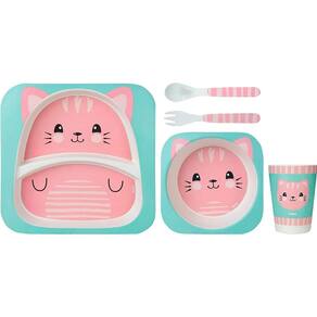 Kit de Refeição em Bambu Gato Rosa 13209 - Buba