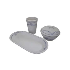 Kit Para Banheiro Em Porcelana Espanhola 3 Peças Decorativo