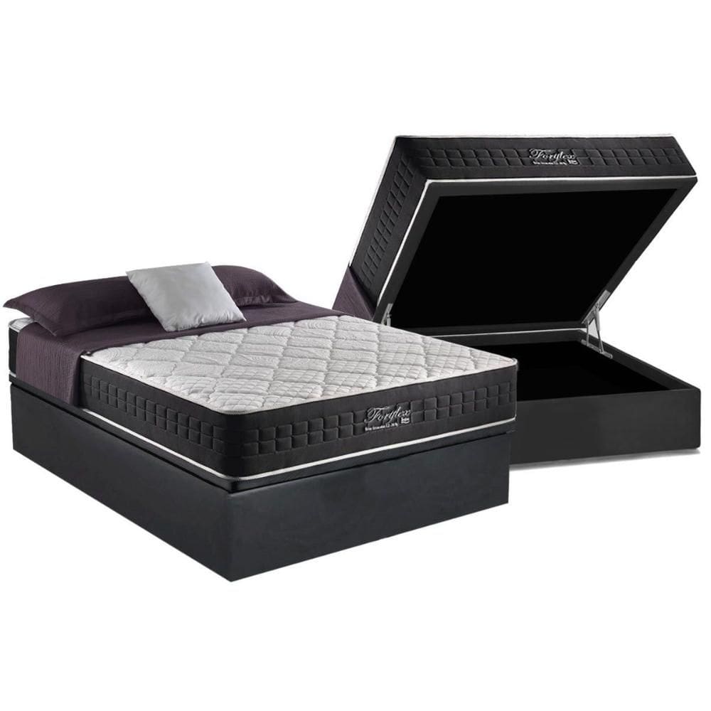Cama Box Baú Casal: Colchão Molas Ensacadas Anjos MasterPocket Fort Flex + Base CRC Suede Cinza(138x188)