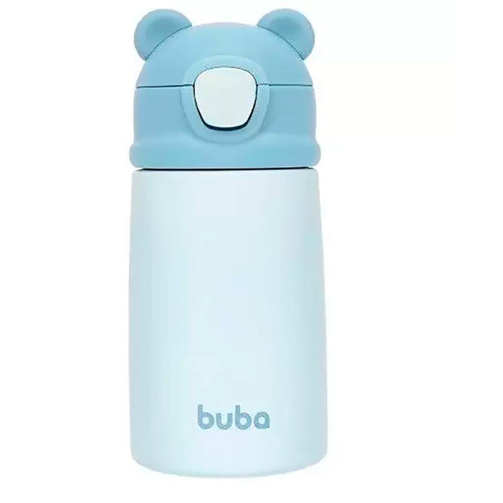 Garrafinha Térmica Parede Dupla com Canudo de Silicone Ursinho Azul 320ml 18076 - Buba