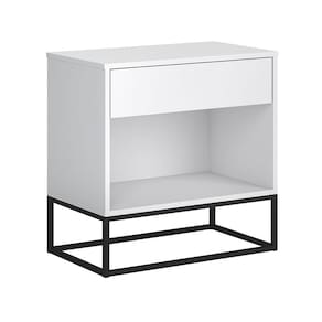 Mesa De Cabeceira Com Gaveta Malta Industrial Branco Base De Ferro Preta