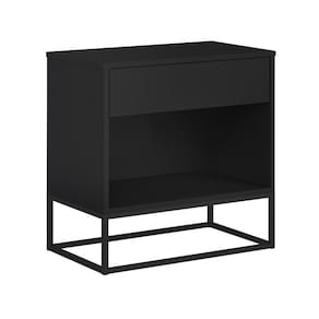 Mesinha Com Gaveta Para Quarto Alto Padrão Industrial Malta Preto Base Ferro Preto