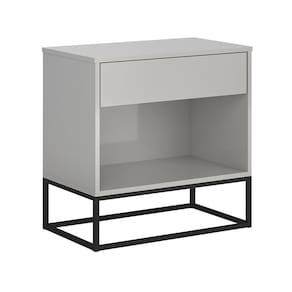 Mesa De Cabeceira Com Gaveta Alto Padrão Industrial Malta Off White Base Ferro Preta