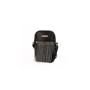 Mini Bag Feminina Rafitthy Preta Detalhe Franja Strass
