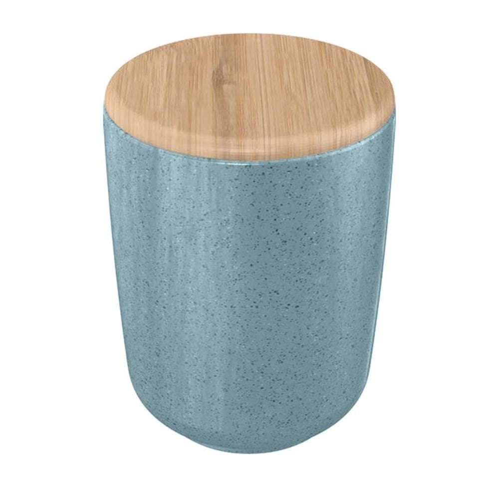 Porta Algodão Cotonete OU Ceramica Azul c/ Tampa Bambu