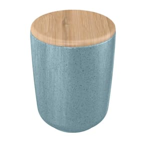 Porta Algodão Cotonete OU Ceramica Azul c/ Tampa Bambu