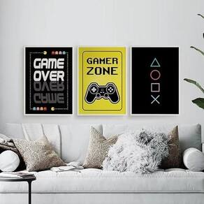 Kit Quadros Gamer Game Over 24X18Cm 3 Peças