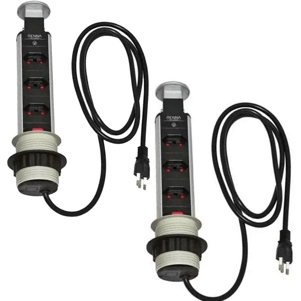 Kit 2 torre de tomada de embutir multiplug 3 tomadas renna