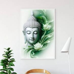 Quadro Buda Com Flor De Lotus - Verde 33X24Cm