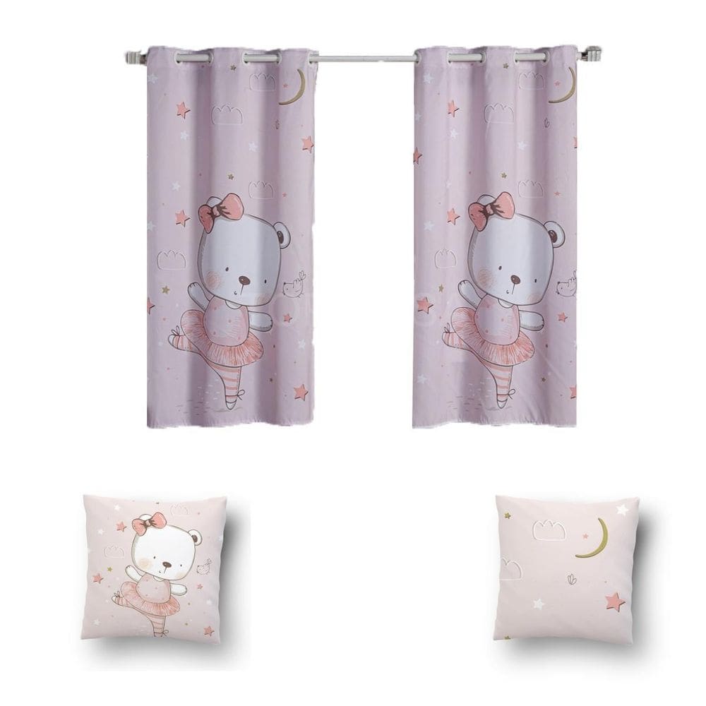 Kit De Cortina De 2 Metros + 2 Almofadas Infantis Kids