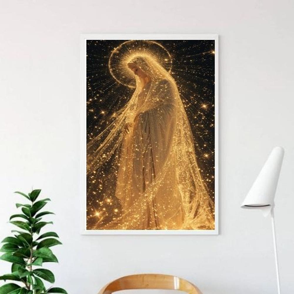 Quadro Nossa Senhora Manto De Luz Dourado 24X18Cm - Vidro