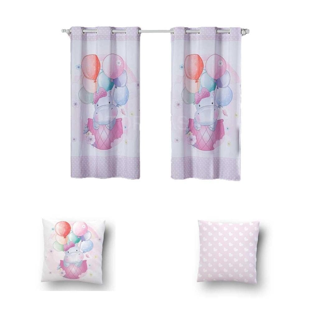 Kit De Cortina De 2 Metros + 2 Almofadas Infantis Kids