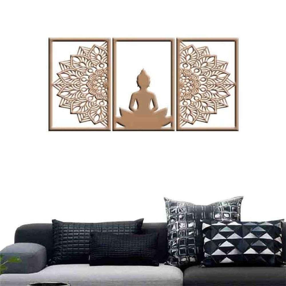 Quadro Decorativo Vazado Buddha Mandala MDF 3mm Marrom