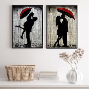 Kit 2 Quadros Românticos Casal Sombrinha 24X18Cm - Com Vidro