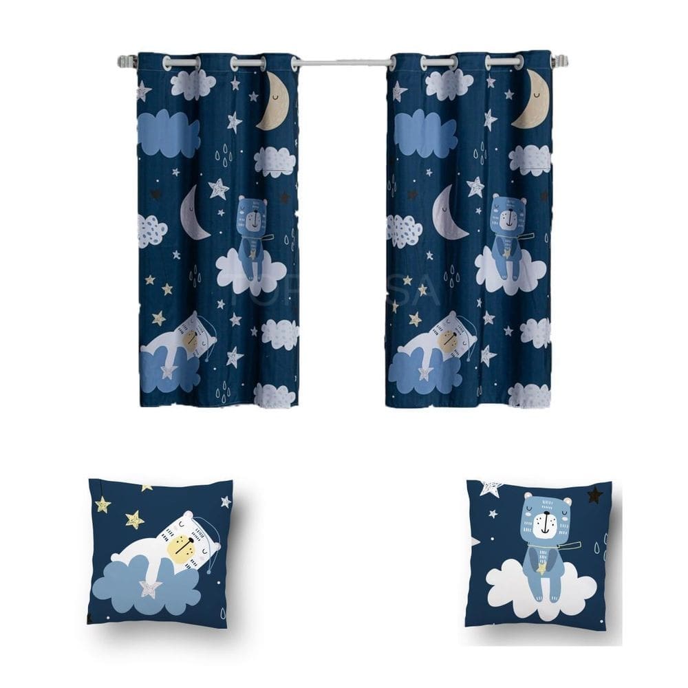 Kit De Cortina De 2 Metros + 2 Almofadas Infantis Kids