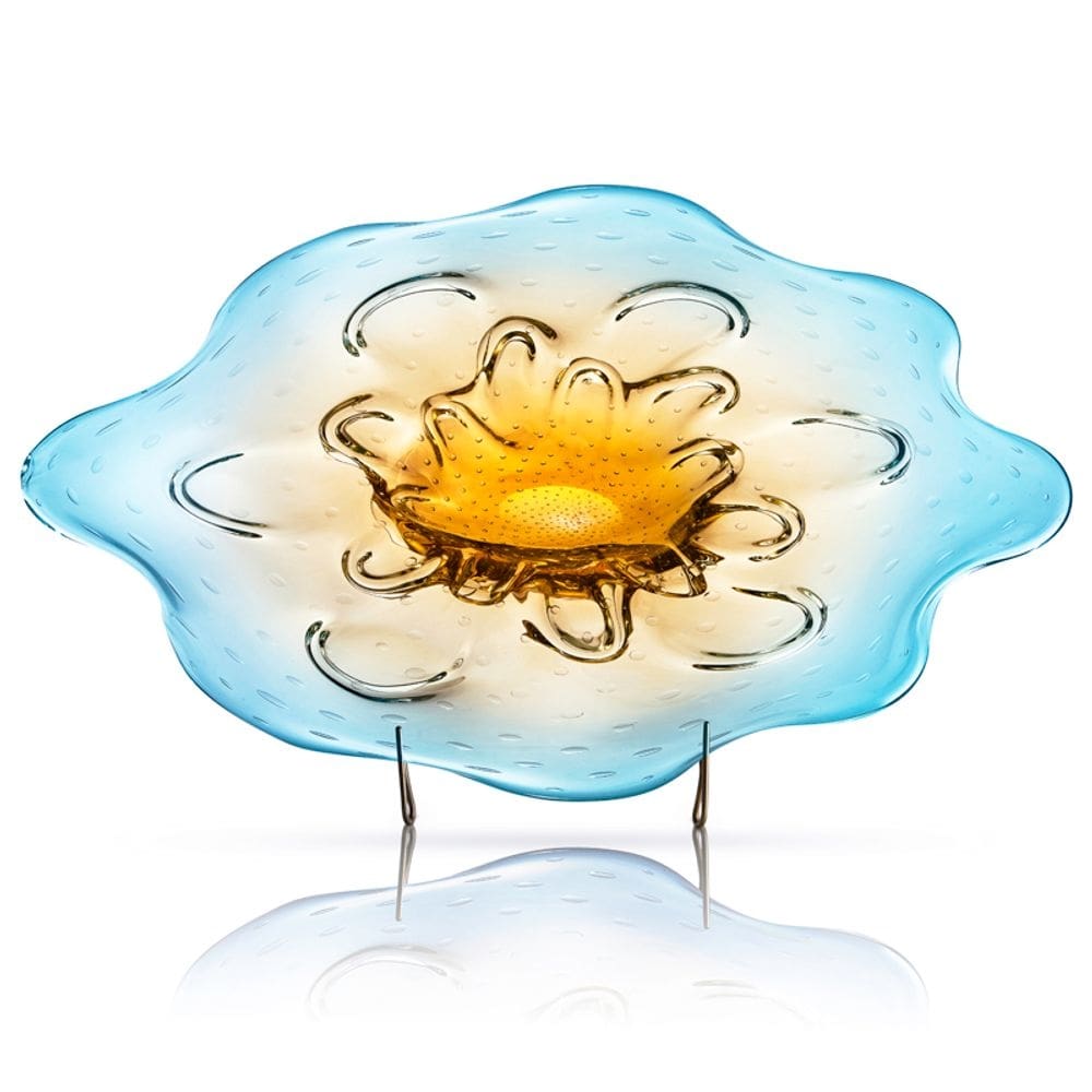 Centro De Mesa Em Cristal Murano Azul E Âmbar  São Marcos